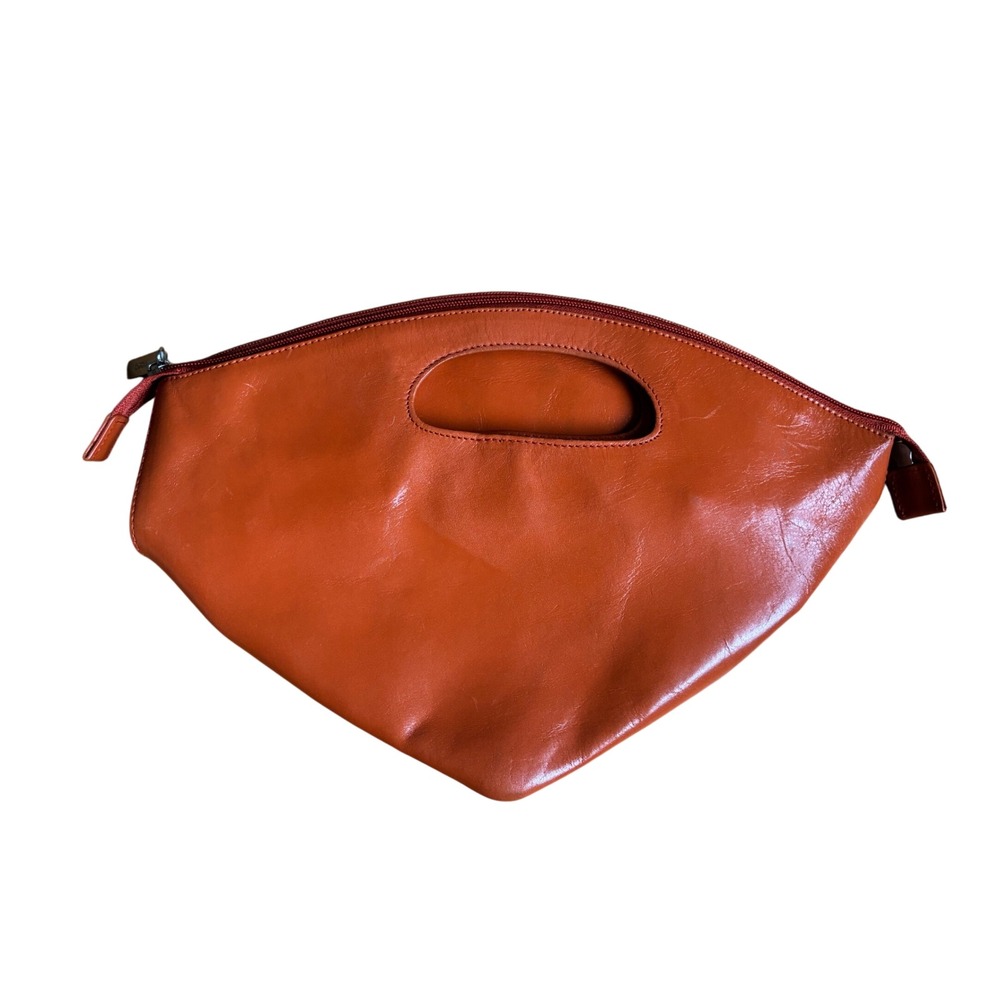 Vintage Hobo International Burnt Orange Leather Triangle Clutch Cutout Bag